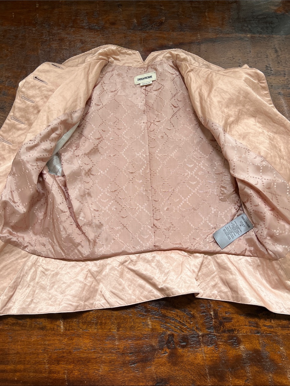 Zadig & Voltaire Lana Military Satin Jacket in Powder Pink/Golden Buttons 36 - Picture 10 of 16